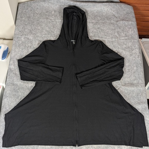 Eileen Fisher Black Zip Front Hooded Cardigan Duster Lightweight Size S - Picture 2 of 7